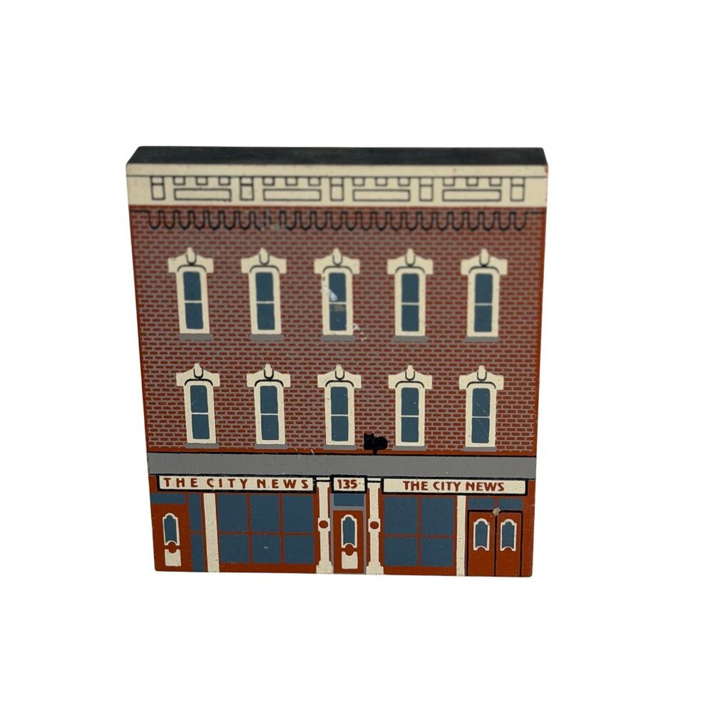 VTG 1992 Cats Meow The City News Series X Wooden Village Shelf Sitter Retired 5"